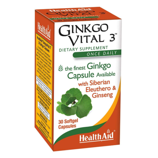 Health Aid Ginkovital +3 - Ginkgo Biloba, Siberian Ginseng, Korean Gingeng - 30 Capsules