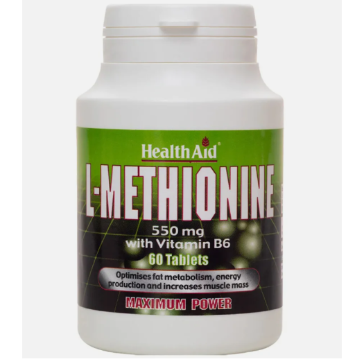 Health Aid L-METHIONINE 550MG & VIT B6, 60 tablets