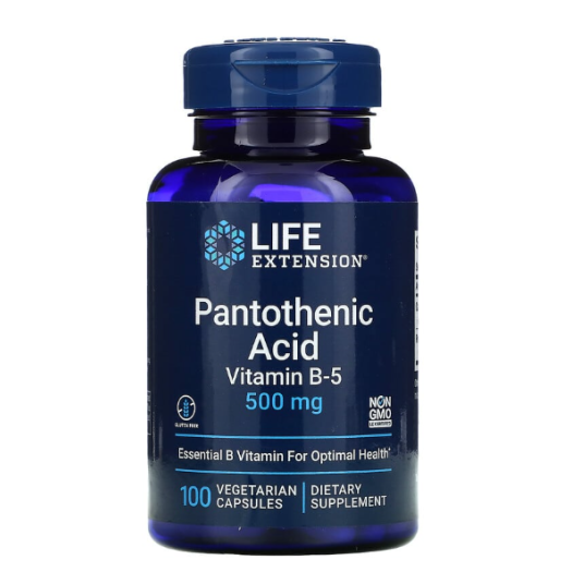 Life Extension Pantothenic Acid Vitamin B5 500mg, 100caps