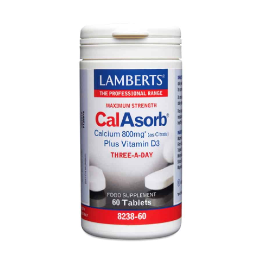 Lamberts Cal Asorb Calcium 800mg + Vit D3, 60 tablets